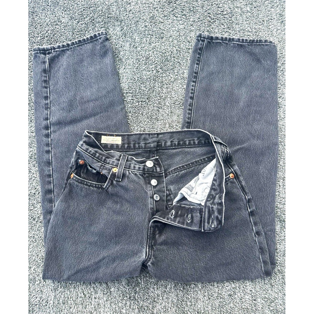 Levi's 501 Women's Dark Wash Gray Denim Jeans Straight Leg Button Fly Size 24